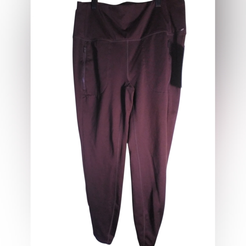 NWT RBX Dark Purple Leggings Stretch Zip Pockets L Athleisure Athletic Casual